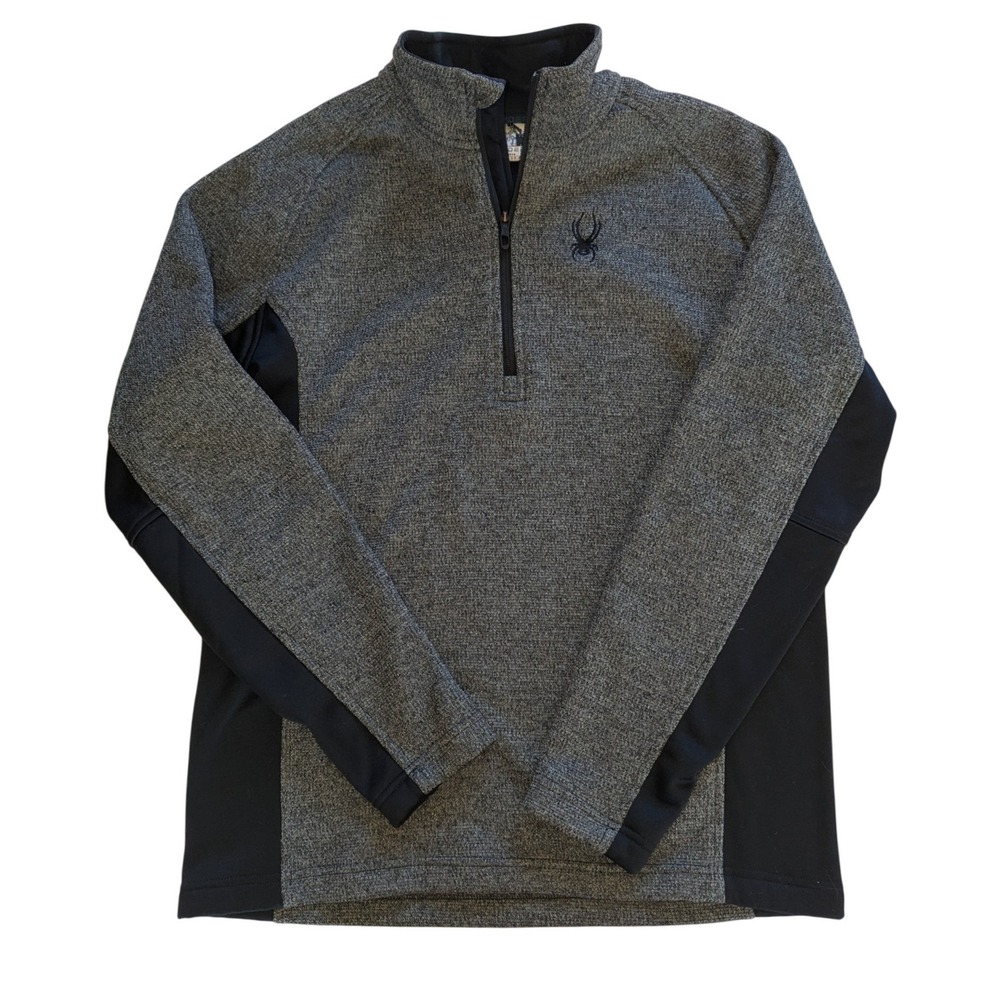 Spyder Mens Quarter Zip Pullover Fleece Grey Black Textured Knit‎ Sweater Large